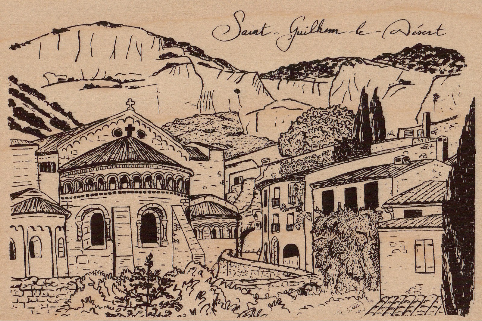 carte postale bois - st guilhem abbaye