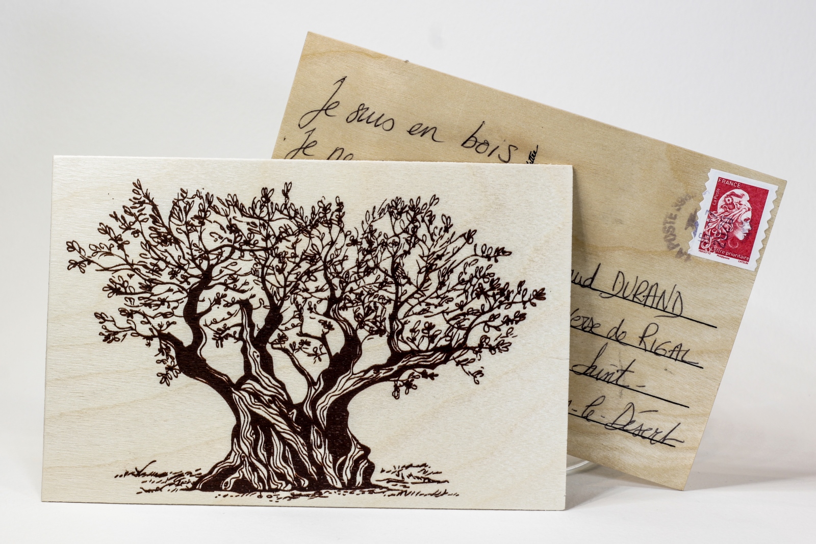 carte postale en bois-olivier-saint guilhem-le desert-l'ilot